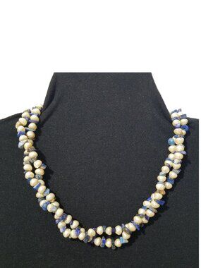 Pearls & Lapis Lazuli Choker Necklace Baroque Freshwater Pearls and Lapis Chips